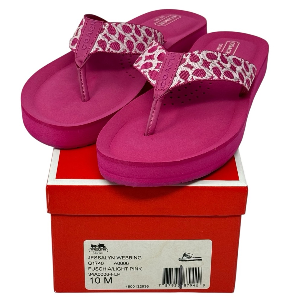 NIB Coach Jessalyn Signature Womens Thong Flip Flops Fuchsia Light Pink Size 10M